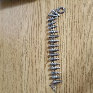 NWOT Silver Plated Spike Bullet Bracelet Unisex Lays Flat Not Chunky